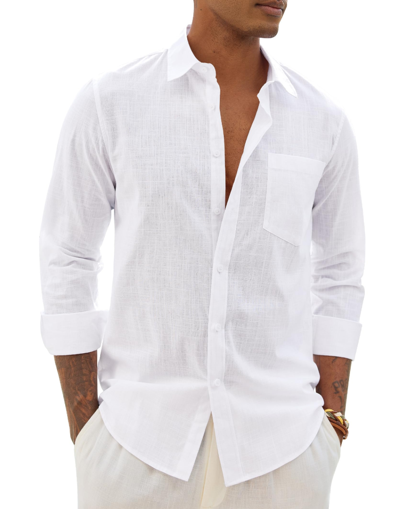 Camicia uomo in lino a maniche lunghe casual