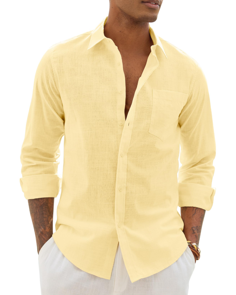 Camicia uomo in lino a maniche lunghe casual