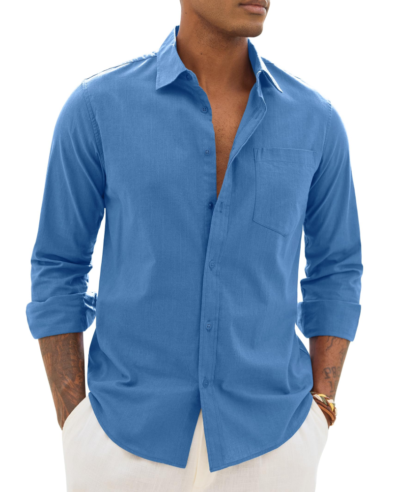 Camicia uomo in lino a maniche lunghe casual