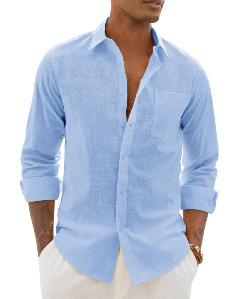 Camicia uomo in lino a maniche lunghe casual