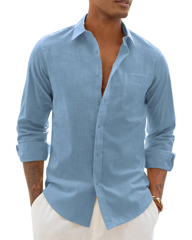 Camicia uomo in lino a maniche lunghe casual