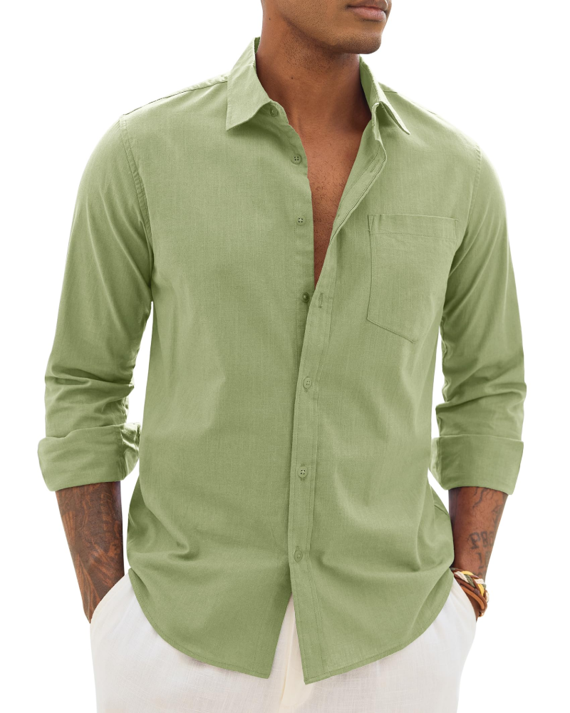 Camicia uomo in lino a maniche lunghe casual