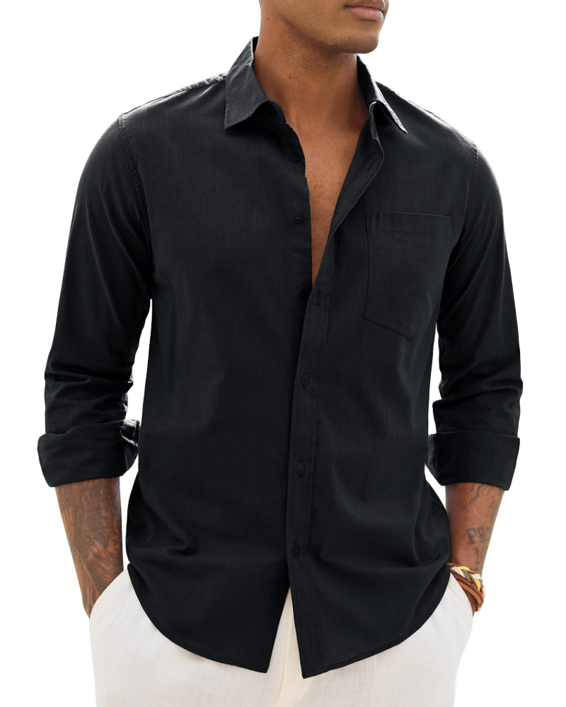 Camicia uomo in lino a maniche lunghe casual