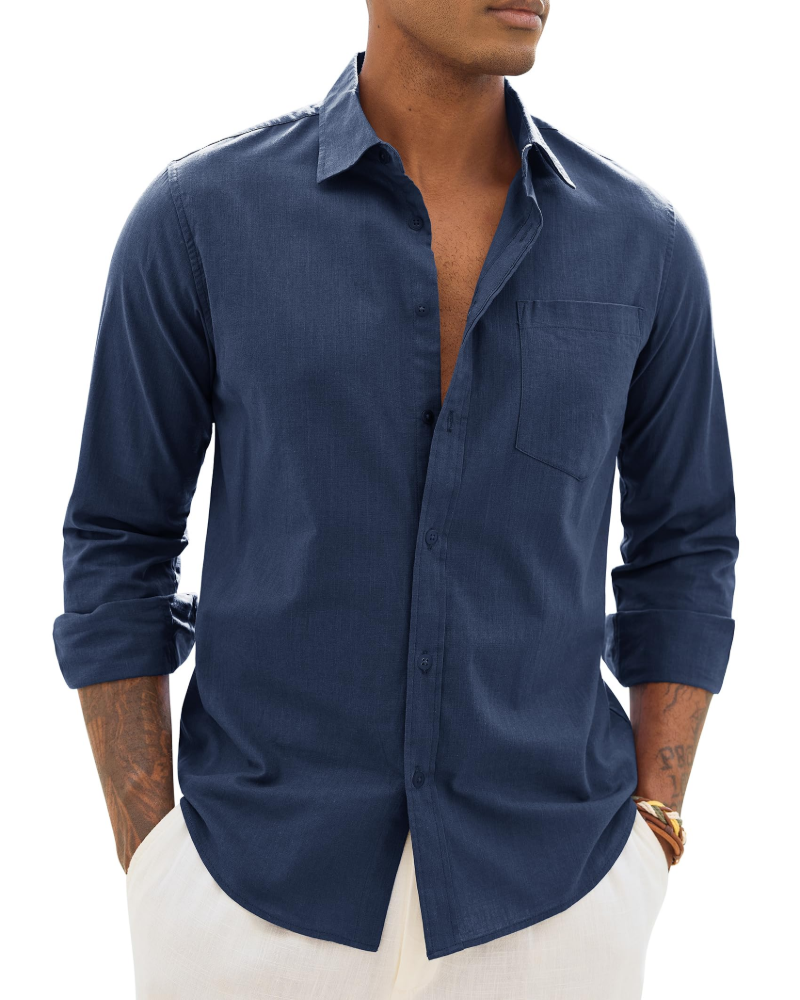 Camicia uomo in lino a maniche lunghe casual