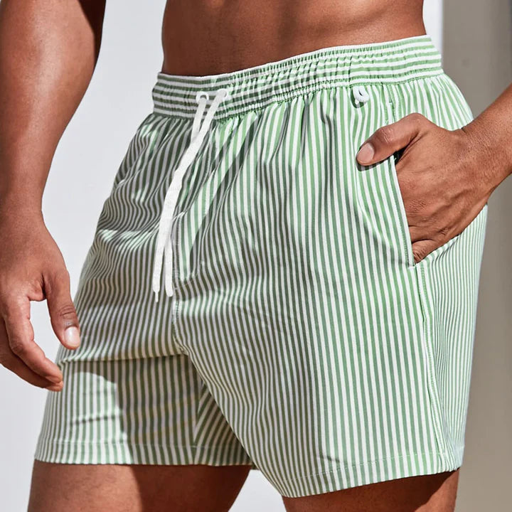 Pantaloncini Mare Uomo a Righe con Vita Elasticizzata e Coulisse