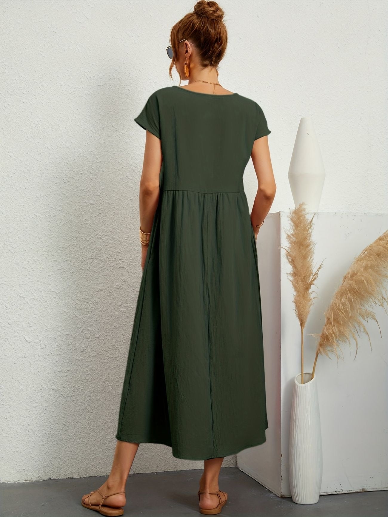 Abito Lungo Donna Casual con Tasche e Maniche Corte