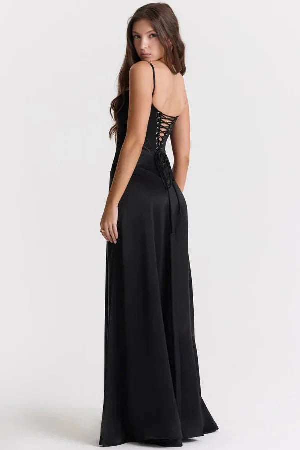 Gabriella – Suknia maxi z gorsetem z jedwabistego satynu