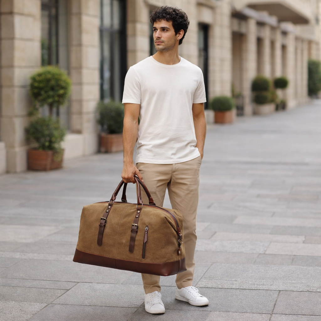 Borsa da Viaggio in Pelle per Uomo - Design Resistente in Tela per il Weekend