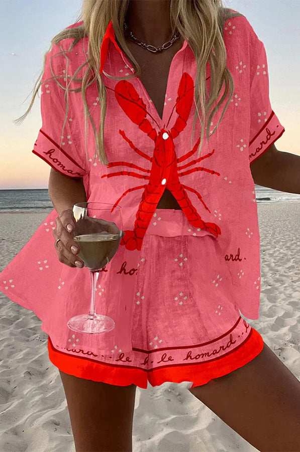 Short Summer Set with Lobster Print