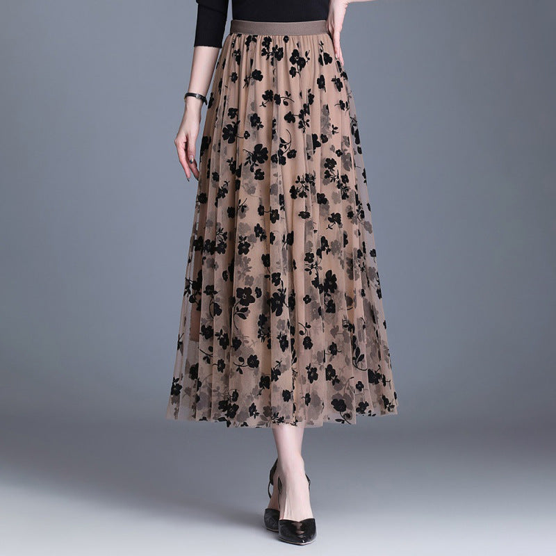 Gonna Midi in Tulle da Donna con Ricamo Floreale