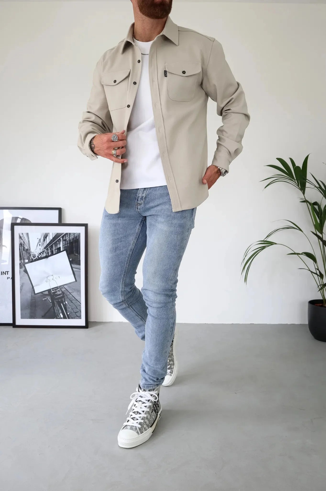 Giacca a Camicia da Uomo a Maniche Lunghe con Tasche sul Petto