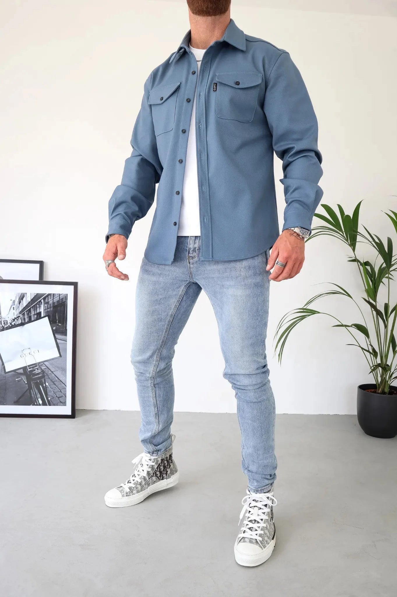 Giacca a Camicia da Uomo a Maniche Lunghe con Tasche sul Petto