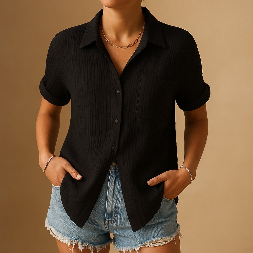Camicia Donna a Maniche Corte in Lino Misto con Colletto