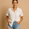Camicia Donna a Maniche Corte in Lino Misto con Colletto
