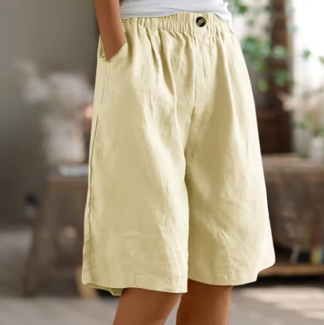 Pantaloncini in Lino e Cotone a Vita Elasticizzata