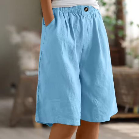 Pantaloncini in Lino e Cotone a Vita Elasticizzata