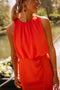 Robe midi femme sans manches avec col rond et taille élastiquée