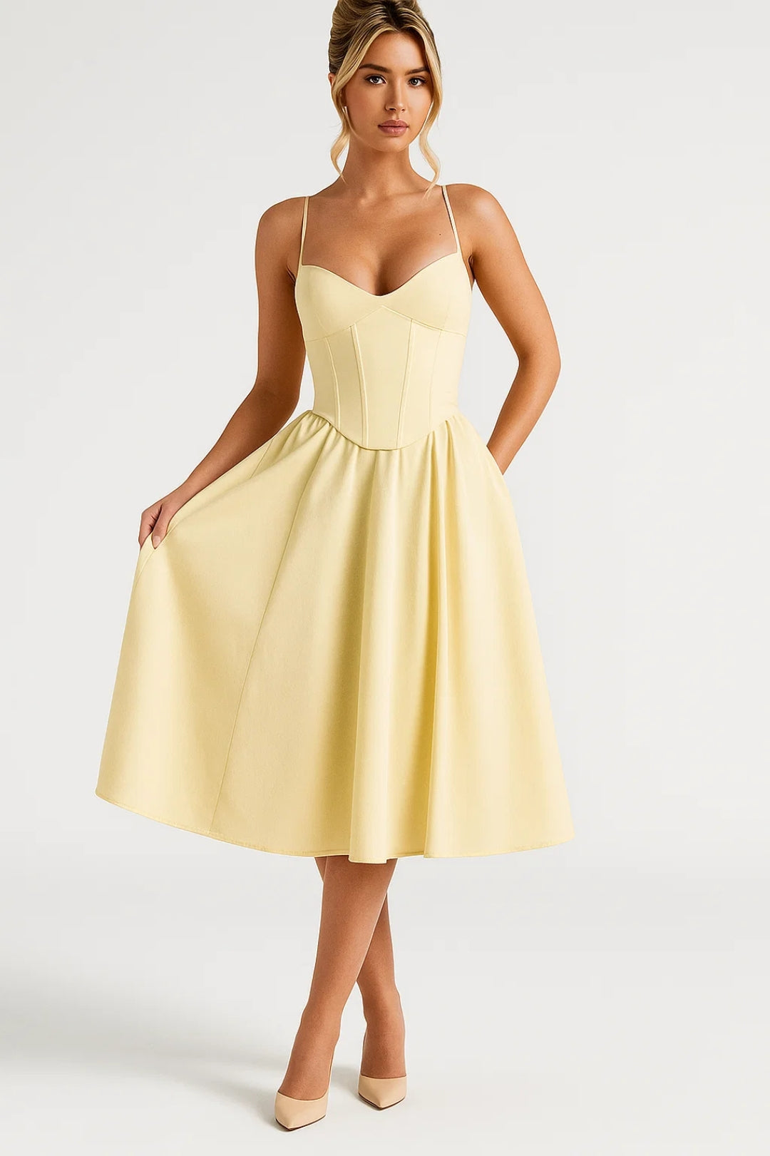 Abito Midi Donna - Bustier Taglio Svasato Bretelle | Romantico
