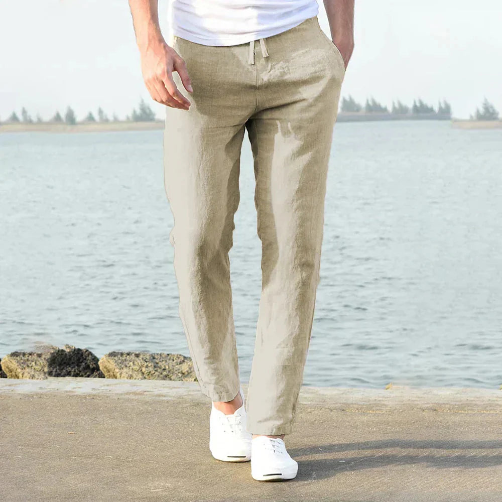 Pantalones elegantes de hombre en lino ligero y transpirable