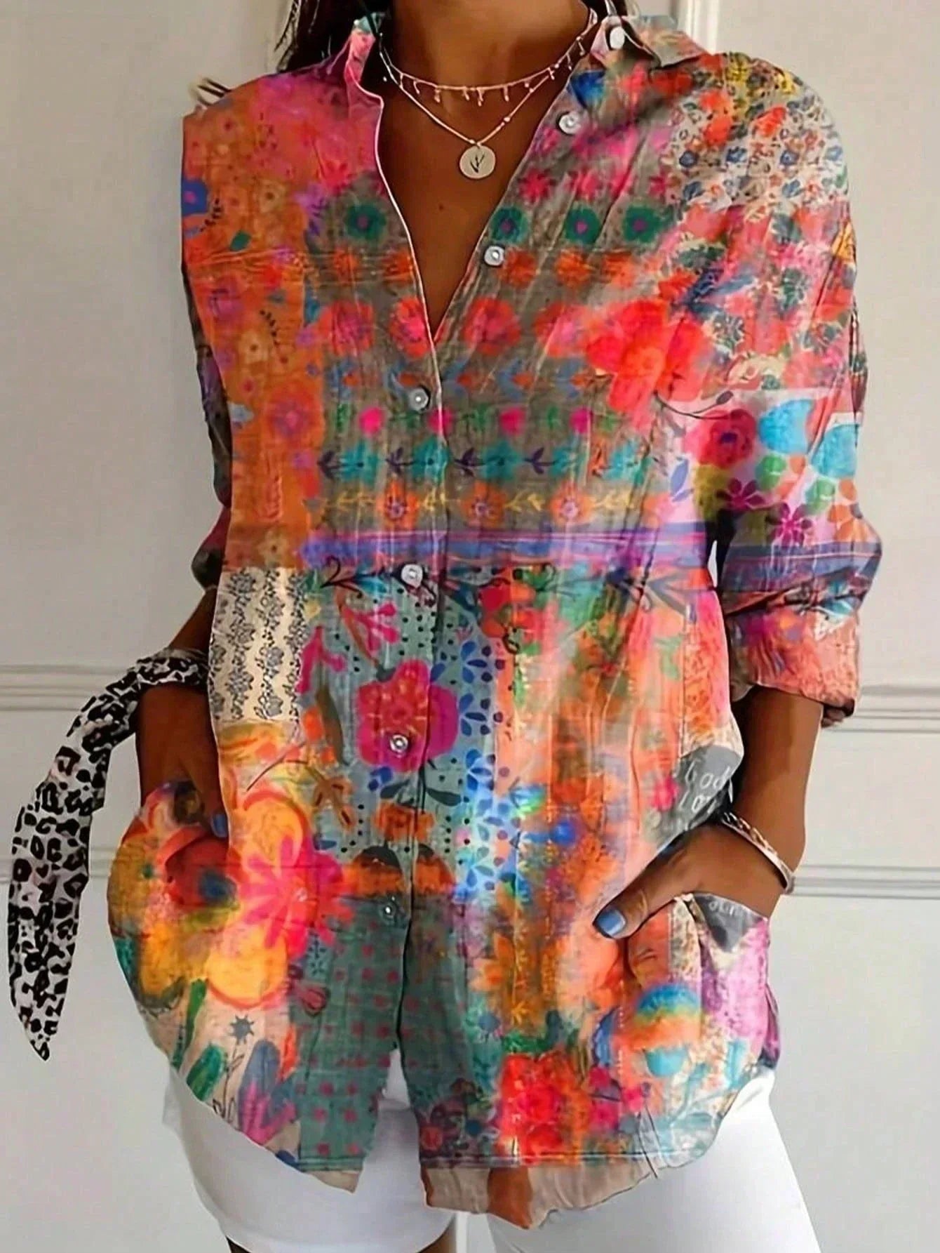 Camicia Donna a Fantasia Floreale Vestibilità Morbida