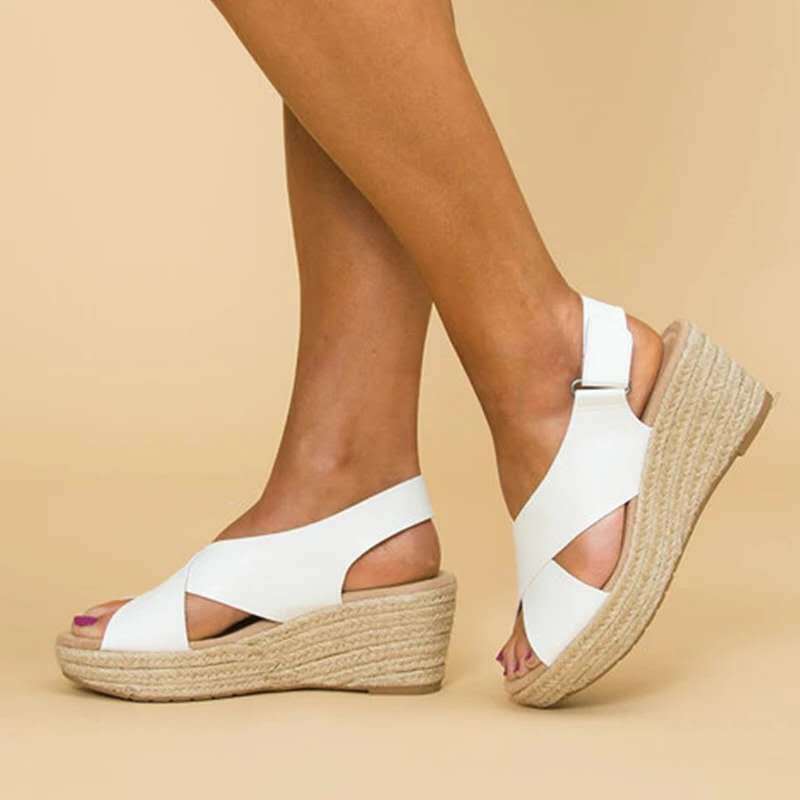 Sandali Platform Donna con Zeppa in Corda e Fasce Incrociate