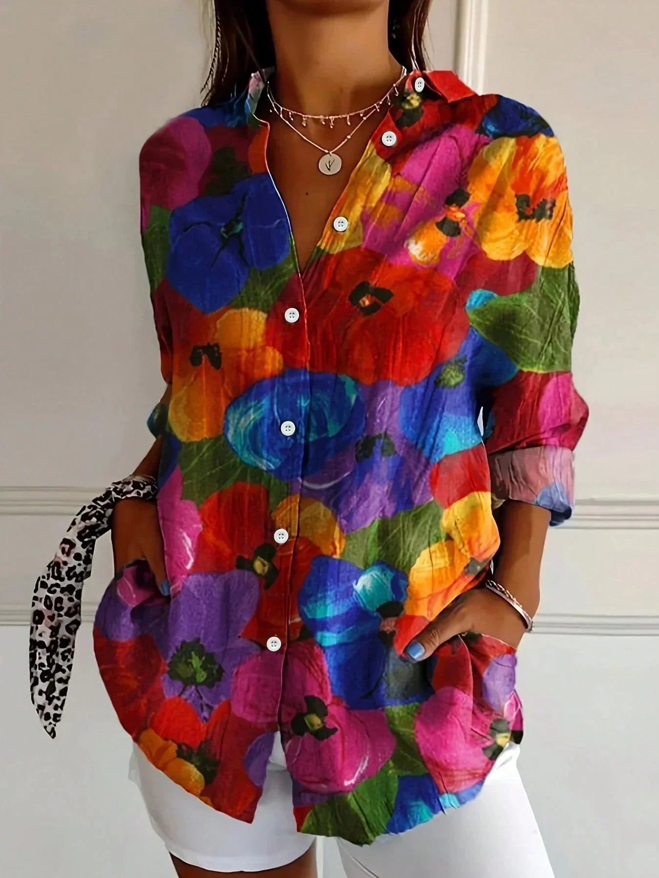 Camicia Donna a Fantasia Floreale Vestibilità Morbida