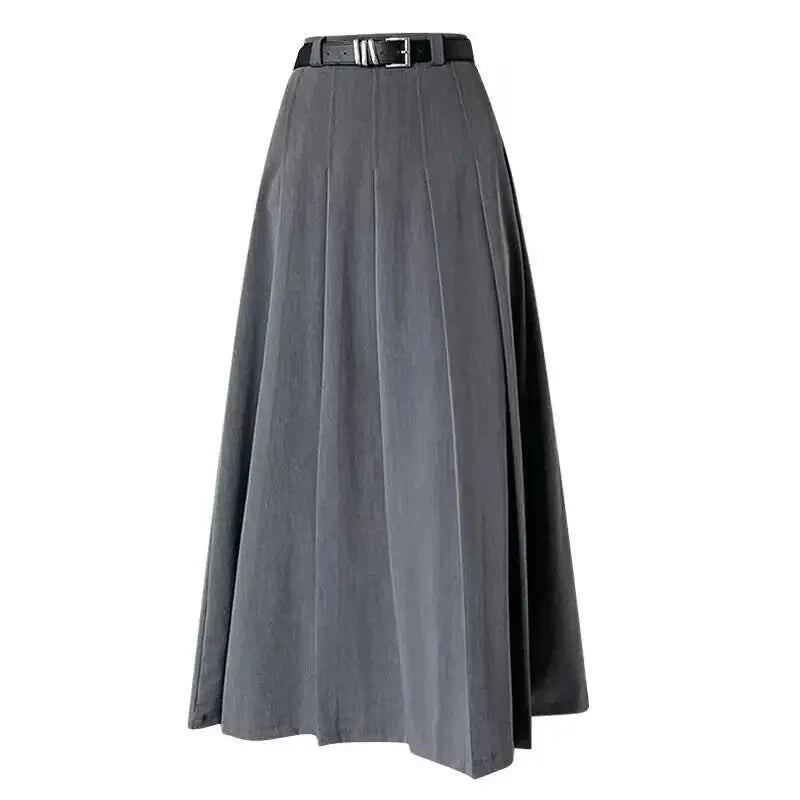 Jupe midi plissée avec ceinture pour femme - élégante et polyvalente