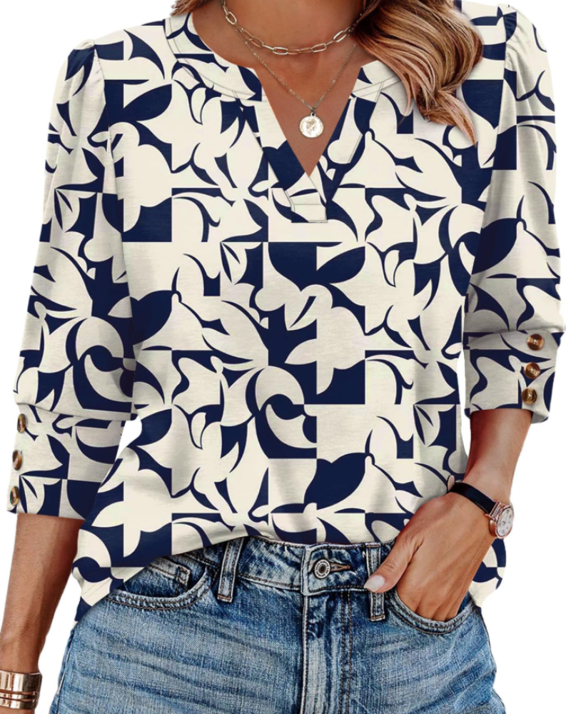 Blusa con Scollo a V a Maniche Lunghe dalla Vestibilità Morbida