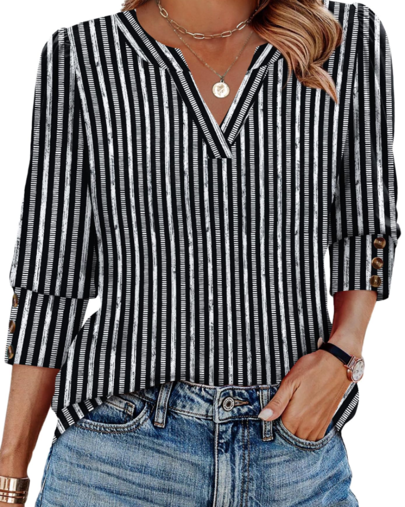 Blusa con Scollo a V a Maniche Lunghe dalla Vestibilità Morbida