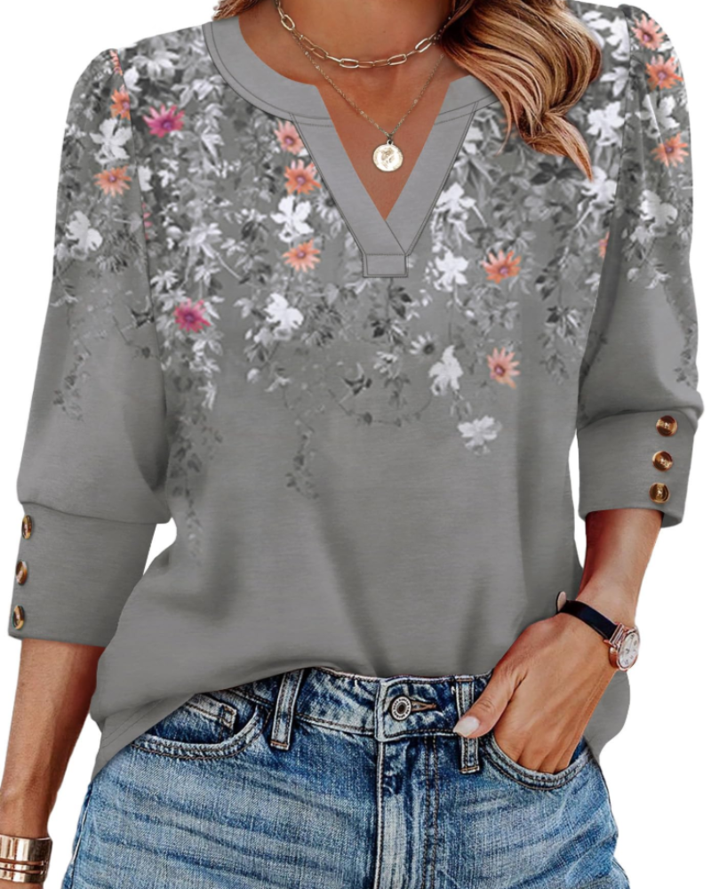 Blusa con Scollo a V a Maniche Lunghe dalla Vestibilità Morbida
