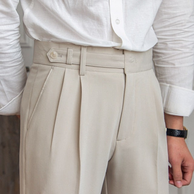 Elegant Men's Tailored Straight-Leg Pleated Trousers