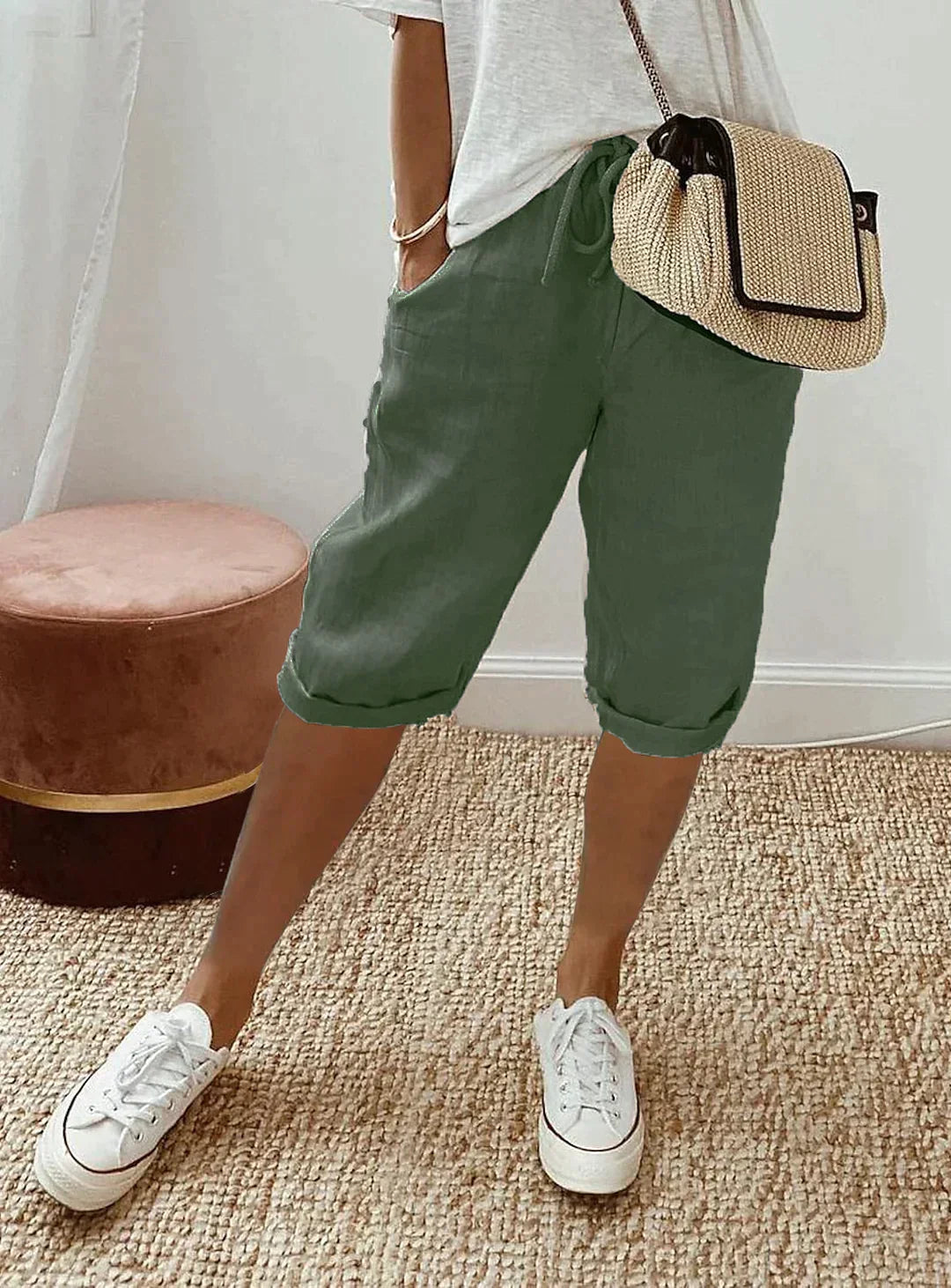 Pantaloncini Capri Donna in Cotone con Vita Elasticizzata