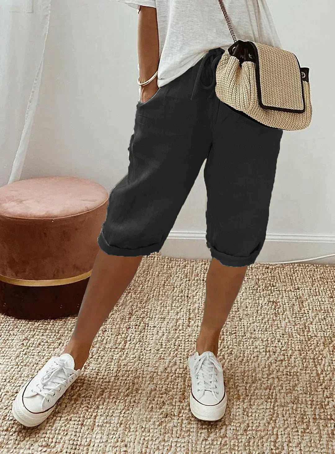 Pantaloncini Capri Donna in Cotone con Vita Elasticizzata