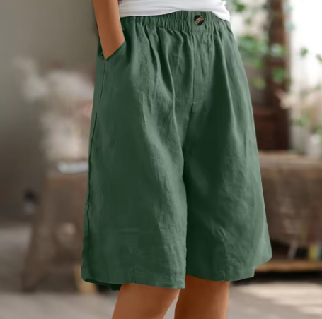 Pantaloncini Donna in Lino e Cotone con Vita Elasticizzata