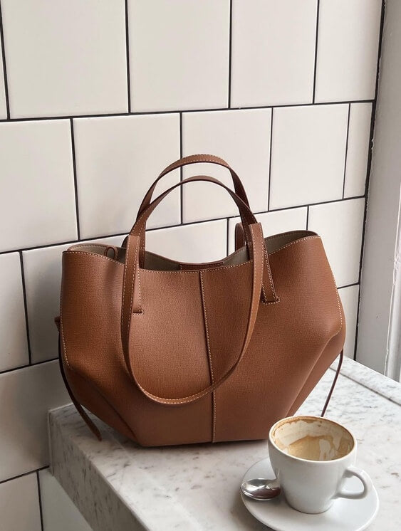 Elegante borsa tote vintage da donna - Grande borsa a mano in pelle con tracolla