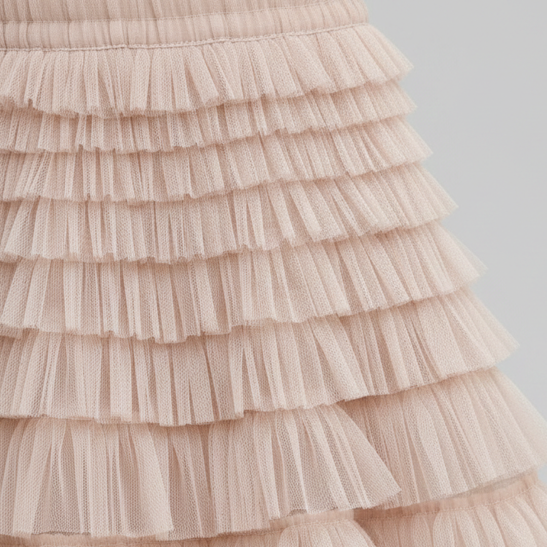 Gonna Lunga da Donna a Strati in Tulle a Vita Alta con Volant | Maxi