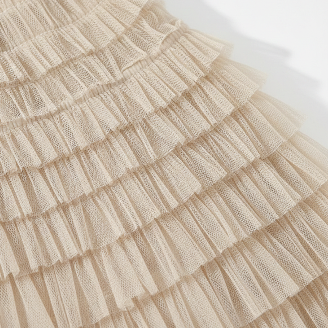 Gonna Lunga da Donna a Strati in Tulle a Vita Alta con Volant | Maxi