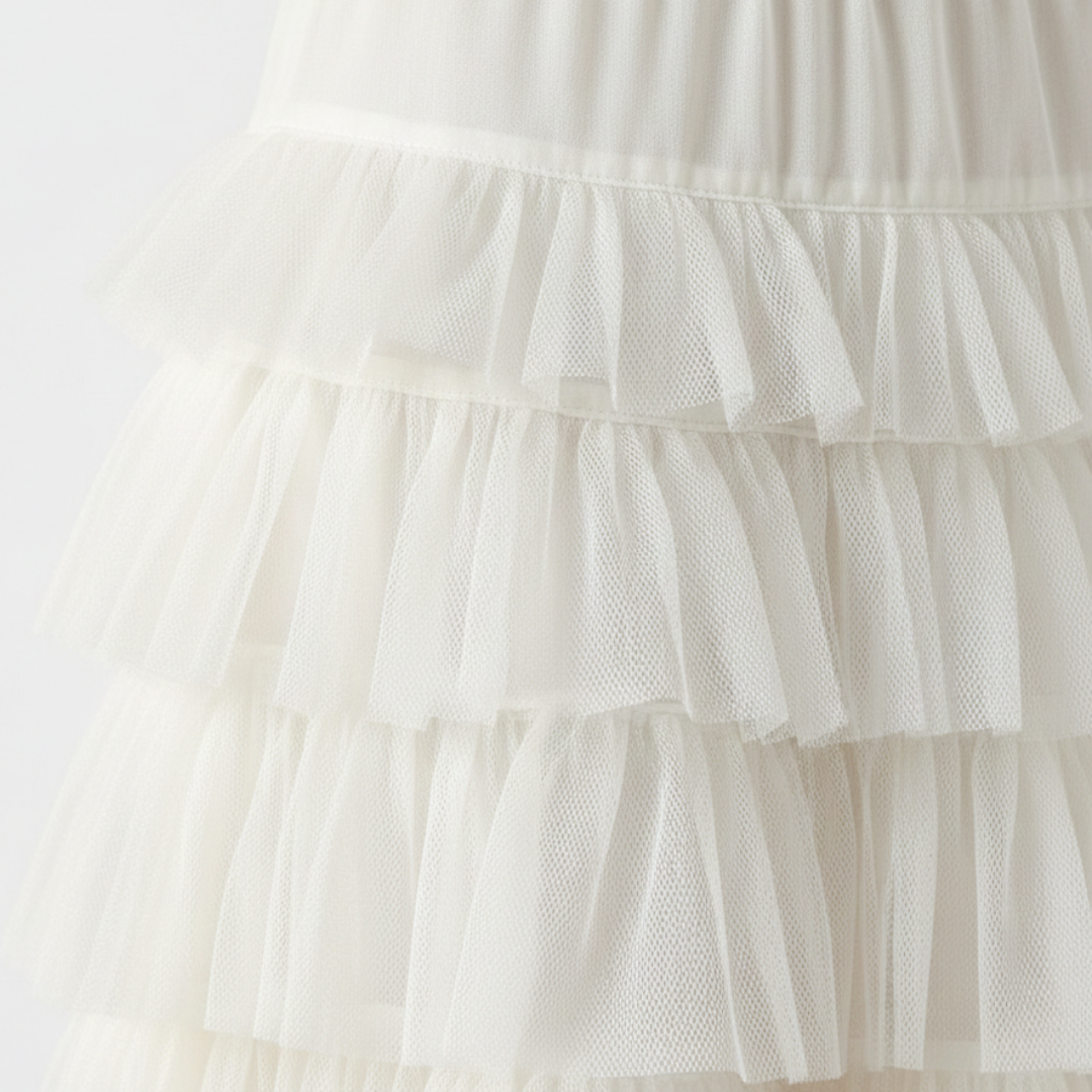 Gonna Lunga da Donna a Strati in Tulle a Vita Alta con Volant | Maxi