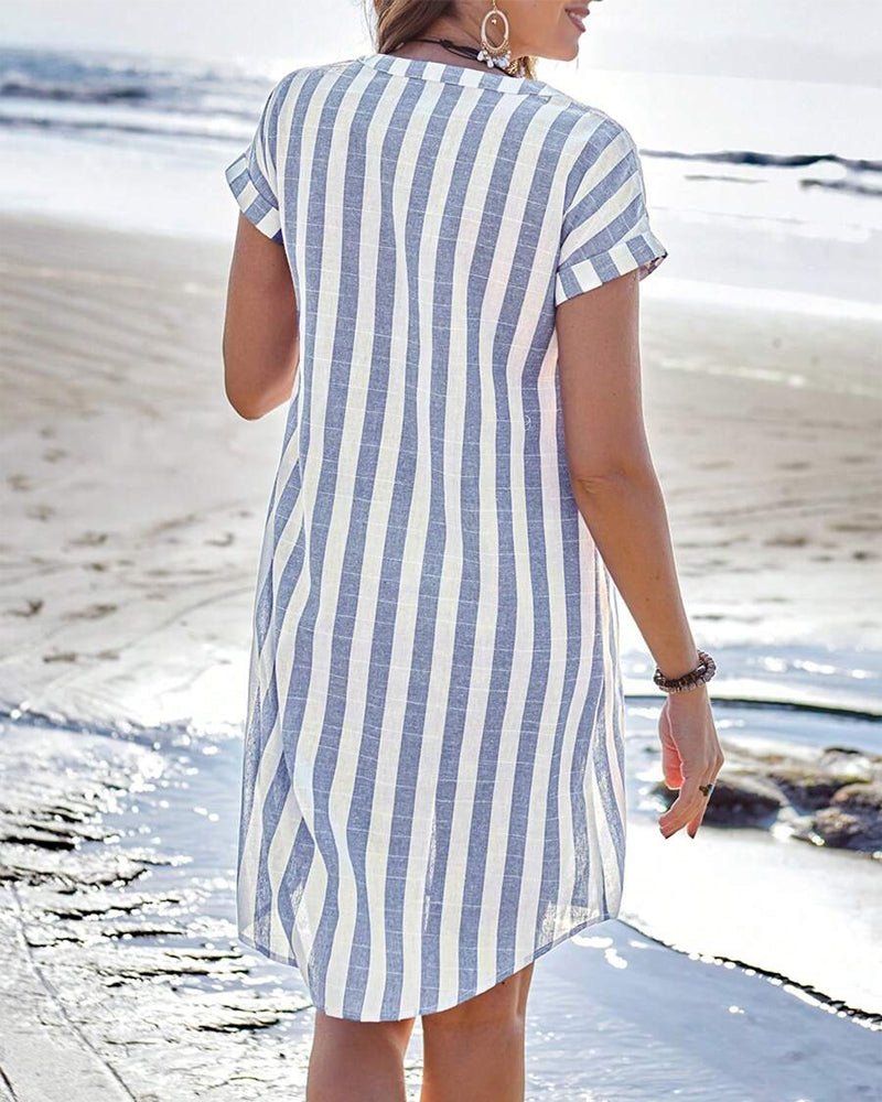 Robe chemisier rayée pour femme à manches courtes