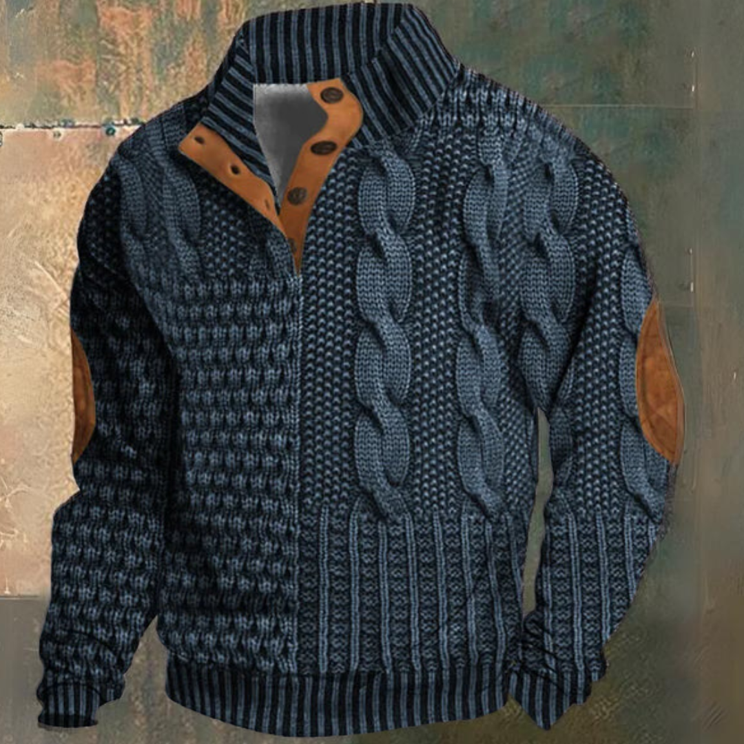 Maglione Uomo a Collo Alto con Zip e Lavorazione a Trecce
