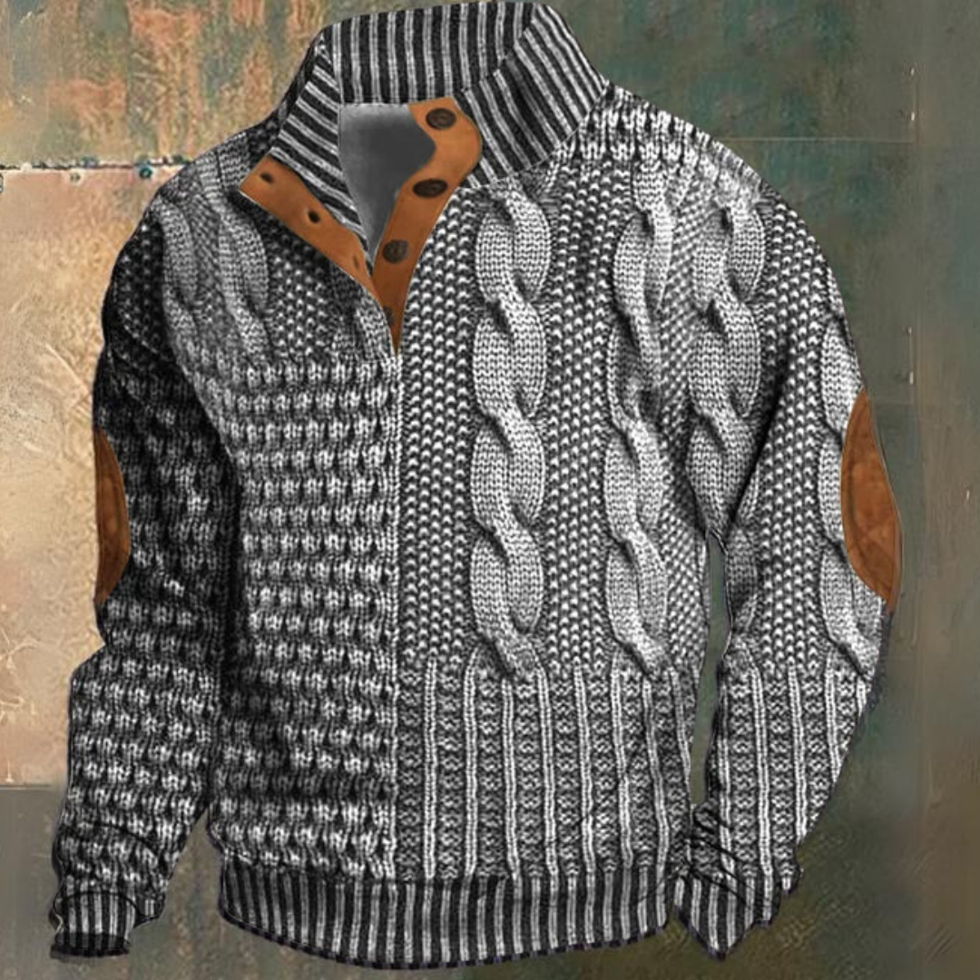 Maglione Uomo a Collo Alto con Zip e Lavorazione a Trecce