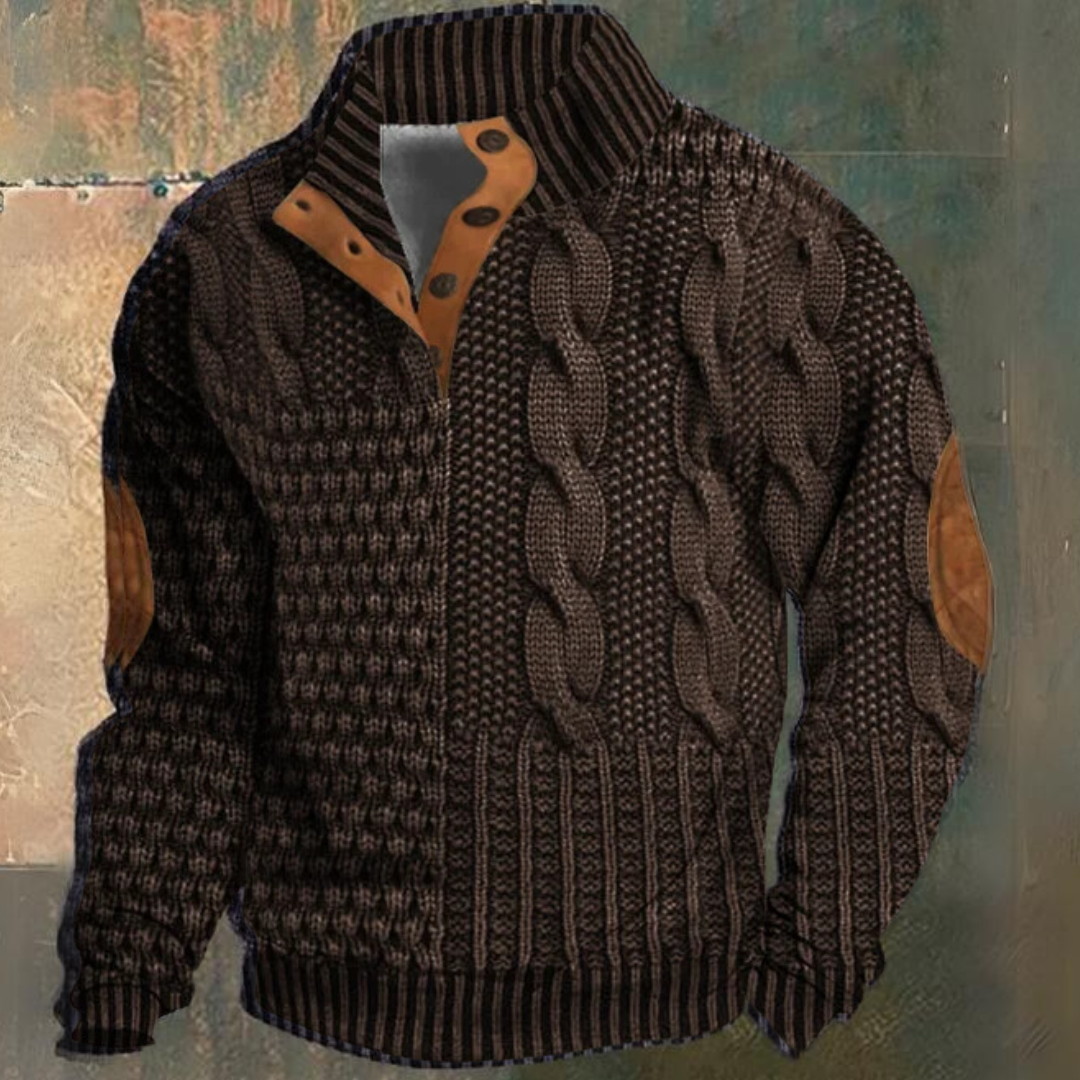 Maglione Uomo a Collo Alto con Zip e Lavorazione a Trecce