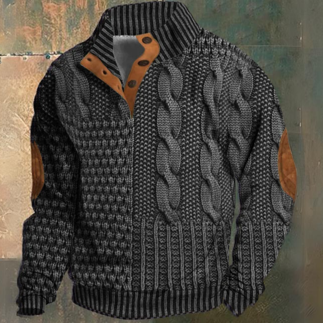 Maglione Uomo a Collo Alto con Zip e Lavorazione a Trecce