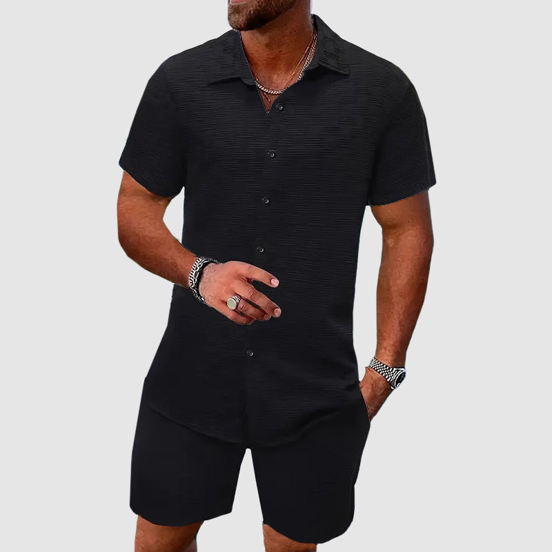 Completo Estivo da Uomo in Lino e Cotone – Camicia a Maniche Corte con Pantaloncini Casual