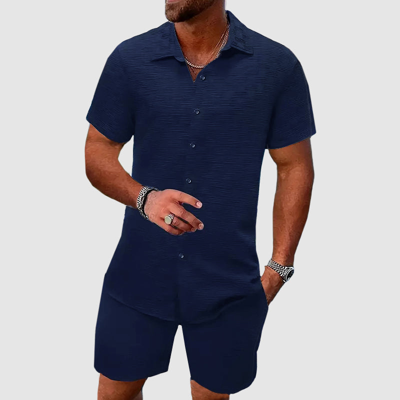 Completo Estivo da Uomo in Lino e Cotone – Camicia a Maniche Corte con Pantaloncini Casual