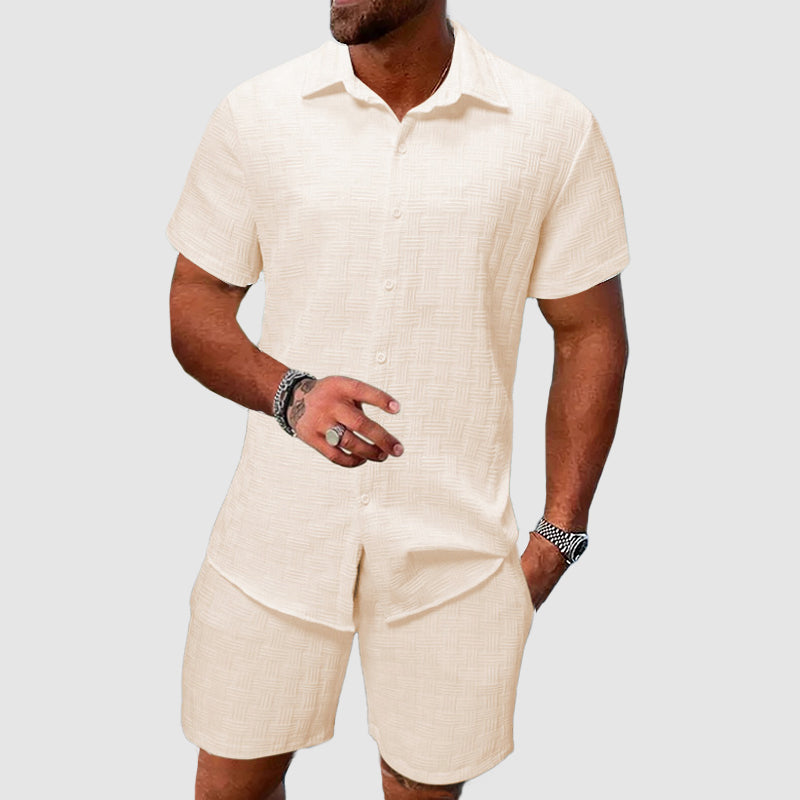 Completo Estivo da Uomo in Lino e Cotone – Camicia a Maniche Corte con Pantaloncini Casual