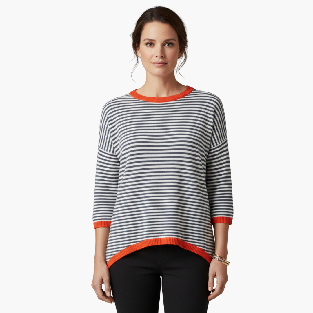 Top a righe a maniche lunghe da donna con bordo a contrasto