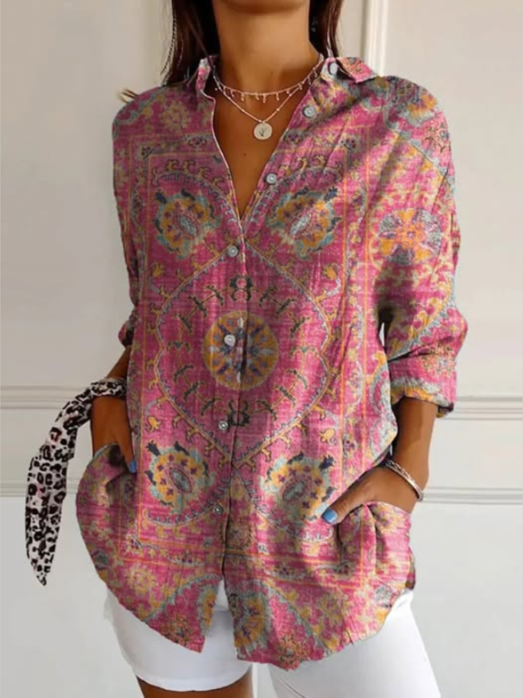 Camicia Donna Stampa Retrò Vestibilità Morbida