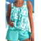Tankini feminino Adalina – traje de banho com estampa floral, shorts e corte confortável sem mangas