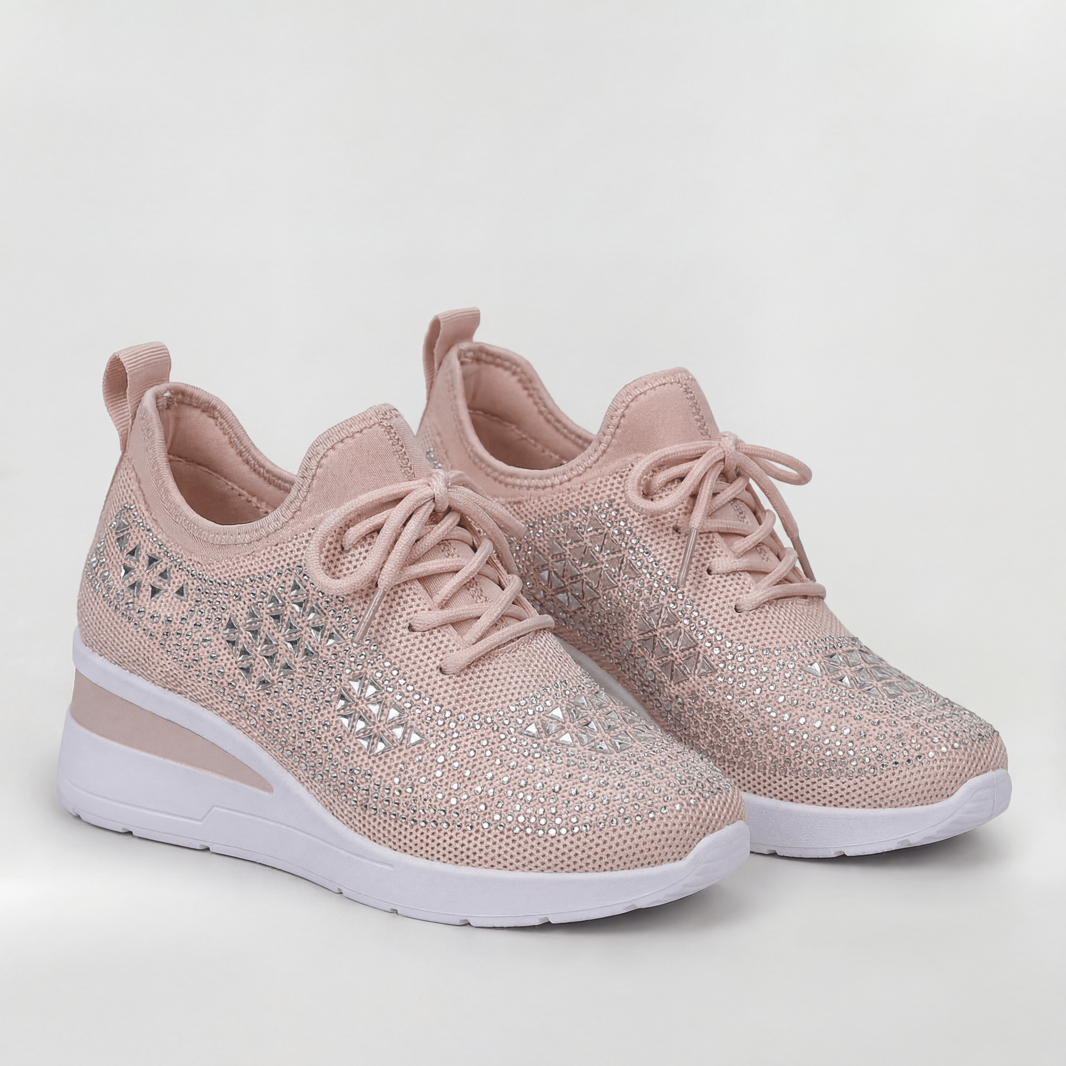 Women's Platform Sneakers with Internal Wedge and Decorative Rhinestones Casual